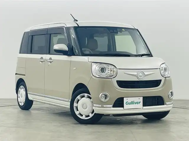 ダイハツ ムーヴ キャンバス G メイクアップ VS SAⅢ 福島県 2022(令4)年 0.8万km パールホワイトⅢ/ナチュラルベージュマイカメタリック 2トーン スマートアシストIII/・衝突回避支援ブレーキ機能/・衝突警報機能/・車線逸脱警報機能/・誤発進抑制制御機能/・先行車発進お知らせ機能/純正SDナビ/型番:NSZT-X72D/・AM/FM/CD/DVD/BT/SD/HDMI/フルセグTV/・全方位カメラ/・ETC/・ドライブレコーダー/両側パワースライドドア/アイドリングストップ/プッシュスタート/・スマートキー/・スペアキー/ステアリングスイッチ/LEDヘッドライト/・オートライト/・オートハイビーム/シートヒーター/純正フロアマット/ドアバイザー