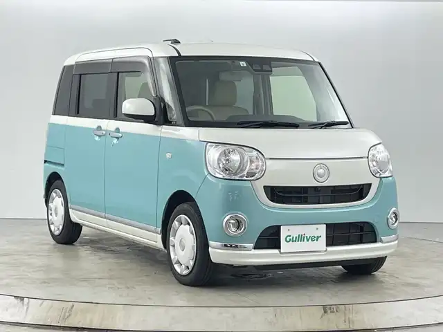 ダイハツ ムーヴ キャンバス X メイクアップ リミテッド SAⅢ 愛知県 2019(令1)年 4.7万km パールホワイトⅢ/ファインミントメタリック 2トーン 禁煙車/純正7インチナビ/（AM/FM/フルセグTV/Bluetooth/CD/DVD）/全方位カメラ/スマートアシストIII/・衝突軽減ブレーキ/・レーンキープアシスト/・オートマチックハイビーム/・誤発進抑制機能/ETC/両側パワースライドドア/アイドリングストップ/オートライト/フロントフォグランプ/プッシュスタート/スマートキー/純正フロアマット/電動格納ミラー/純正ホイールキャップ/ドアバイザー/ベンチシート