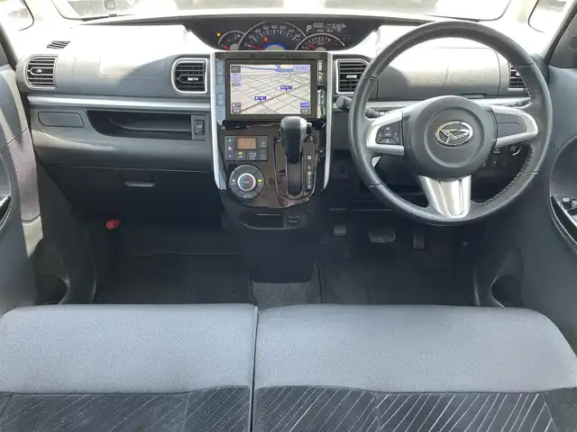 ダイハツ タント カスタム RS SA 道東・釧路十勝 2014(平26)年 8.1万km パールホワイトⅢ 4WD/純正ナビ/(AM FM CD DVD BT フルセグTV)/バックカメラ/両側パワースライドドア/衝突軽減ブレーキ/スマートアシスト/プッシュスタート/スマートキー/ドアバイザー/フロアマット/革巻きステアリング