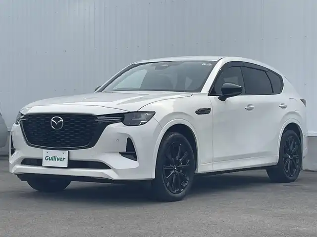 マツダ ＣＸ－６０ XD HV エクスクルーシブスポーツ 愛媛県 2023(令5)年 1.3万km ロジウムホワイトプレミアムメタリック 純正ナビ(AM/FM/スマホ連携/BT/フルセグTV)/全周囲カメラ　/BOSEサウンド　/レーダークルーズコントロール　/置くだけ充電　/全席シートヒーター　/D/N席パワーシート　/D/N席シートベンチレーション　/電動リアゲート　/パドルシフト　/ステアリングヒーター/ステアリングスイッチ/ブラインドスポットモニター/ETC/トノカバー/社外ヒッチメンバー積込/現状サマー(純正AW)(235/50/R20)