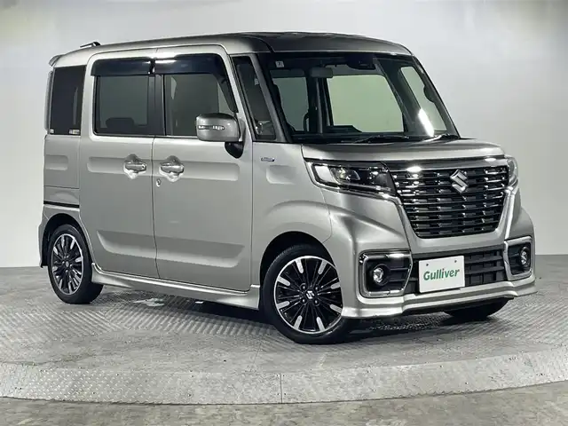 スズキ スペーシア カスタム HYBRID XS 沖縄県 2020(令2)年 4万km アフタヌーングリーン 禁煙車　/社外オーディオ　/（ＢＴ　ＵＳＢ　ＡＵＸ）/両側パワースライドドア　/コーナーセンサー　/レーンアシスト　/衝突軽減システム　/ハーフレザー　/シートヒーター　/純正アルミホイール　/ＬＥＤヘッドライト/オートライト/スマートキー/スペアキー