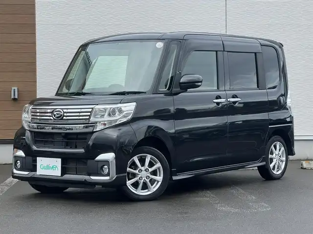 ダイハツ タント カスタム X 秋田県 2018(平30)年 6.6万km ブラックマイカメタリック ４WD/片側パワースライドドア/LEDヘッドライト/社外SDナビ（DVD再生不可能）/ワンセグ/バックカメラ/ダイハツ純正１４インチアルミ（夏タイヤ装着）/スマートキー/アイドリングストップ/プッシュスタート/運転席シートヒーター/ETC/ステアリングスイッチ/社外フロアマット/社外ドアバイザー/オートライト/オートエアコン/パワーステアリング/パワーウィンドウ/横滑り防止/盗難防止装置/寒冷地仕様/電動格納ウィンカーミラー/保証書/取扱説明書/記録簿/スペアキー×１