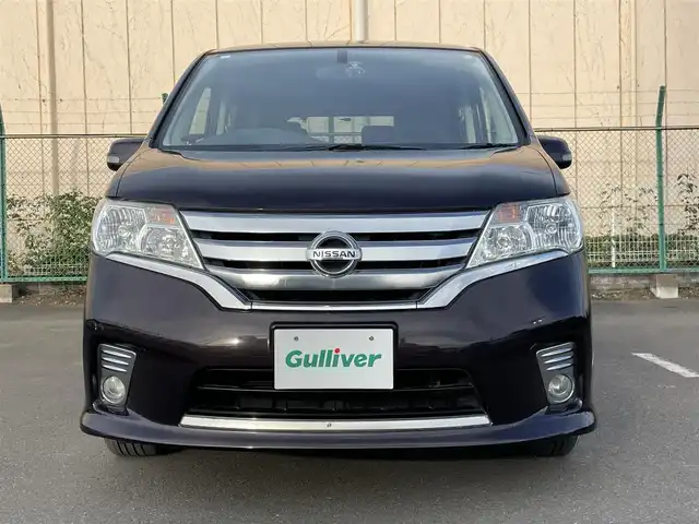 日産 セレナ ハイウェイスター Sハイブリッド 東京都 2013(平25)年 4.9万km オーロラモーヴ 純正ナビ（MM112-W）/CD/AM/FM/SD/iPod/TV/AUX/バックカメラ/左側パワースライドドア/クルーズコントロール/前後ドライブレコーダー（WHSR-510)/純正16インチAW/プッシュスタート/スマートキー