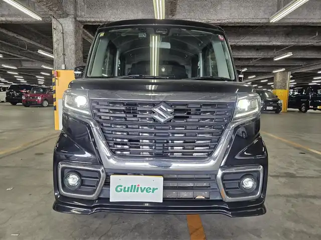 スズキ スペーシア カスタム HYBRID GS 愛媛県 2018(平30)年 4.5万km ブルーイッシュブラックパール3 ワンオーナー/パナソニックナビ/フルセグTV/パワースライドドア(片側)/ETC/ドライブレコーダー/パーキングセンサー/セーフティサポート/・デュアルセンサーブレーキサポート/・後退時ブレーキサポート/・誤発進抑制機能(前後)/・車線逸脱警報機能/・ふらつき警報機能/・先行車発進お知らせ機能/・ハイビームアシスト/LEDヘッドランプ/ステアリングスイッチ/運転席シートヒーター/純正14インチアルミホイール/キーレスプッシュスタートシステム/禁煙車