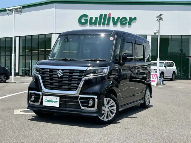 スズキ スペーシア カスタム HYBRID GS 愛媛県 2018(平30)年 4.5万km ブルーイッシュブラックパール3 登録時走行距離：45020km/ワンオーナー/パナソニックナビ/フルセグTV/パワースライドドア(片側)/ETC/ドライブレコーダー/パーキングセンサー/セーフティサポート/LEDヘッドランプ/ステアリングスイッチ/運転席シートヒーター/純正14インチアルミホイール/キーレスプッシュスタートシステム/禁煙車