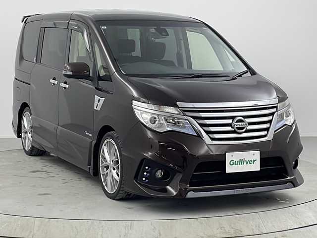 日産 セレナ HWS S HV Vセレ +SeftyⅡ 熊本県 2016(平28)年 6.6万km インペリアルアンバーP IMPULエアロ/IMPULマフラー/IMPUL18インチアルミホイール/純正ナビ/・フルセグTV/CD/DVD/SD/BT/・アラウンドビューモニター/フリップダウンモニター/エマージェンシーブレーキ/車線逸脱警報/コーナーセンサー/クルーズコントロール/前方ドライブレコーダー/ビルトインETC/ステアリングリモコン/LEDヘッドライト/オートライト/フォグランプ