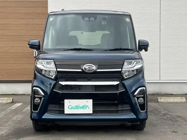 ダイハツ タント カスタム X 秋田県 2021(令3)年 5.4万km レーザーブルークリスタルシャイン ４WD/衝突軽減システム/LEDヘッドライト/両側パワースライドドア/純正ディスプレイオーディオ（DVD/CD/BT/AM/FM/USB）/バックカメラ/ダイハツ純正１４インチアルミ（夏タイヤ装着）/スマートキー/アイドリングストップ/プッシュスタート/コーナーセンサー/レーンキープアシスト/オートマチックハイビーム/ステアリングスイッチ/前席シートヒーター/ドライブレコーダー/純正フロアマット/純正ドアバイザー/オートライト/オートエアコン/パワーステアリング/パワーウィンドウ/横滑り防止/盗難防止装置/寒冷地仕様/電動格納ウィンカーミラー