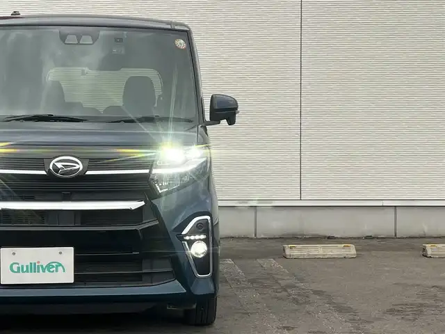 ダイハツ タント カスタム X 秋田県 2021(令3)年 5.4万km レーザーブルークリスタルシャイン ４WD/衝突軽減システム/LEDヘッドライト/両側パワースライドドア/純正ディスプレイオーディオ（DVD/CD/BT/AM/FM/USB）/バックカメラ/ダイハツ純正１４インチアルミ（夏タイヤ装着）/スマートキー/アイドリングストップ/プッシュスタート/コーナーセンサー/レーンキープアシスト/オートマチックハイビーム/ステアリングスイッチ/前席シートヒーター/ドライブレコーダー/純正フロアマット/純正ドアバイザー/オートライト/オートエアコン/パワーステアリング/パワーウィンドウ/横滑り防止/盗難防止装置/寒冷地仕様/電動格納ウィンカーミラー