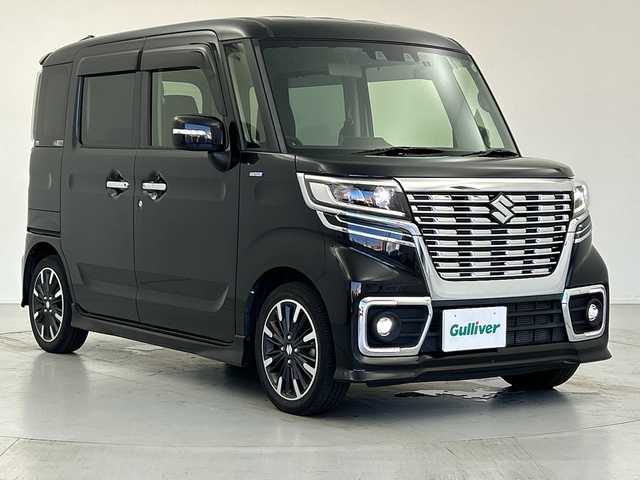 スズキ スペーシア カスタム HYBRID XS 愛知県 2021(令3)年 4.8万km ブルーイッシュブラックパール3 スズキセーフティサポート/・デュアルカメラブレーキサポート  /・アダプティブクルーズコントロール　　　　/・誤発進抑制機能/・車線逸脱警報機能/・ふらつき警報機能/・オートマチックハイビーム/・リヤパーキングセンサー/社外8インチなナビ/・フルセグTV/・Bluetooth/・CD/DVD/・ipod/・SmartUsen/・AM/FM/フリップダウンモニター/両側パワースライドドア/ハーフレザーシート/シートヒーター/ETC/純正アルミホイール/スマートキー/プッシュスタート/LEDヘッドライト/ドライブレコーダー/サーキュレーター