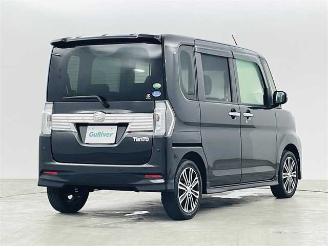 ダイハツ タント カスタム RS トップED SA Ⅲ 福島県 2017(平29)年 4.6万km ブラックマイカメタリック スマートアシスト/・衝突軽減ブレーキ/・車線逸脱警報装置/・オートハイビーム/社外ナビ/・型番：CN-RE03WD/・フルセグTV/Bluetooth/CD/DVD/・バックカメラ/・ETC/両側パワースライドドア/アイドリングストップ/革巻きステアリング/・ステアリングリモコン/ハーフレザーシート/・シートヒーター(運転席)/プッシュスタート/・スマートキー/LEDヘッドライト/・オートライト/・フォグライト/電動格納ミラー/社外フロアマット