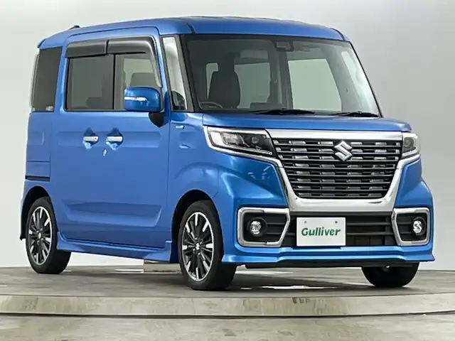 スズキ スペーシア カスタム HYBRID XS 愛知県 2018(平30)年 4.3万km ブリスクブルーM 純正7インチＳＤナビ(KXM-E503W)/フルセグ/ＣＤ/ＤＶＤ/Ｂｌｕｅｔｏｏｔｈ　/バックカメラ/ドライブレコーダー　/両側パワースライドドア　　/衝突軽減ブレーキ　/レーンキープアシスト　/ハーフレザーシート　/運転席シートヒーター/LEDヘッドライト/純正15インチアルミホイール/革巻きステアリング/リアスリムサーキュレーター/パーソナルテーブルリア左右/スマートキー