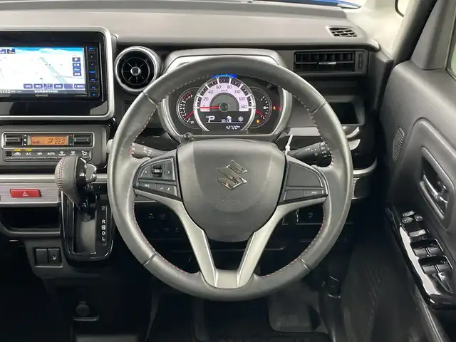 スズキ スペーシア カスタム HYBRID XS 愛知県 2018(平30)年 4.3万km ブリスクブルーM 純正7インチＳＤナビ(KXM-E503W)/フルセグ/ＣＤ/ＤＶＤ/Ｂｌｕｅｔｏｏｔｈ　/バックカメラ/ドライブレコーダー　/両側パワースライドドア　　/衝突軽減ブレーキ　/レーンキープアシスト　/ハーフレザーシート　/運転席シートヒーター/LEDヘッドライト/純正15インチアルミホイール/革巻きステアリング/リアスリムサーキュレーター/パーソナルテーブルリア左右/スマートキー