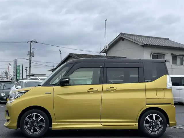 スズキ ソリオ バンディット HV MV 広島県 2019(令1)年 2.5万km ラッシュイエローメタリック/ブラック2トーンルーフ 登録時走行距離/　25105km/ワンオーナー/社外ナビ(CN-RZ743W)/　【CD/DVD/BT/フルセグTV】/クルーズコントロール(追従走行有り)/衝突被害軽減ブレーキ/車線逸脱警報/横滑り防止/シートヒーター/ビルトインETC/パドルシフト/オートライト/LEDライト/フォグランプ/スマートキー/プッシュスタート/アイドリングストップ/純正アルミホイール 15インチ/ドアバイザー/ウインカーミラー/純正フロアマット/スペアキー×1【スマートキー】/取扱説明書