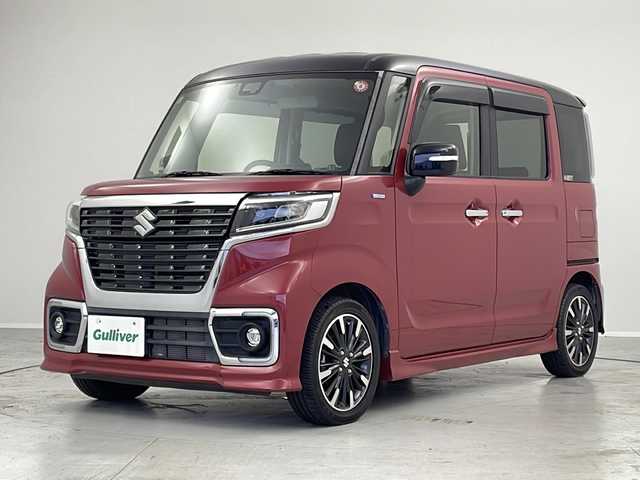 スズキ スペーシア カスタム HYBRID XS ターボ 茨城県 2018(平30)年 3.1万km フェニックスレッドパール/ブルーイッシュブラックパール ナビ　フルセグＴＶ　衝突軽減ブレーキ　両側電動スライドドア　シートヒーター　ビルトインＥＴＣ　コーナーセンサー　車線逸脱警報装置　アイドリングストップ　ドアバイザー　電動格納ミラー　ターボ車　禁煙車