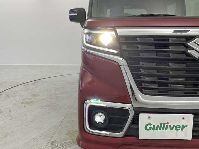 スズキ スペーシア カスタム HYBRID XS ターボ 茨城県 2018(平30)年 3.1万km フェニックスレッドパール/ブルーイッシュブラックパール ナビ　フルセグＴＶ　衝突軽減ブレーキ　両側電動スライドドア　シートヒーター　ビルトインＥＴＣ　コーナーセンサー　車線逸脱警報装置　アイドリングストップ　ドアバイザー　電動格納ミラー　ターボ車　禁煙車