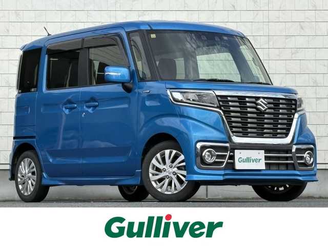 スズキ スペーシア カスタム HYBRID GS 岩手県 2020(令2)年 3.7万km ブリスクブルーM スズキセーフティサポート/・車線逸脱抑制制御機能/・車線逸脱警報機能/・パーキングソナー/・横滑り防止装置/・ハイビームアシスト/アダプティブクルーズコントロール/デュアルカメラブレーキサポート/純正7インチナビ【地図SD無】/・BT.CD.DVD.USB.AUX/バックカメラ/片側パワースライドドア/前席シートヒーター/ビルトインETC/ドライブレコーダー（FR）/プッシュスタート/スマートキー×2/アイドリングストップ/LEDヘッドライト/LEDフォグライト/ステアリングスイッチ/純正フロアマット/純正14インチAW/ロールサンシェード