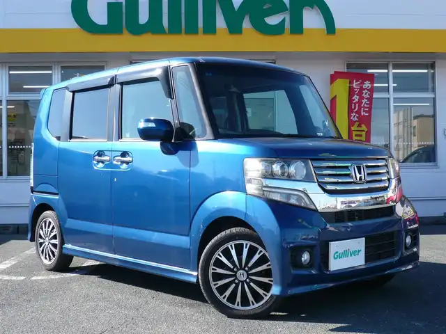 ホンダ Ｎ ＢＯＸ カスタム G ターボパッケージ 静岡県 2013(平25)年 8.8万km プレミアムダイナミックブルーパール ワンオーナー/禁煙車/両側パワースライドドア/社外ナビ/バックカメラ/クルーズコントロール/パドルシフト/ステアリングスイッチ/純正アルミホイール/オートライト/キセノンライト/フロアマット/ドアバイザー/スマートキー/新車保証書/取扱説明書