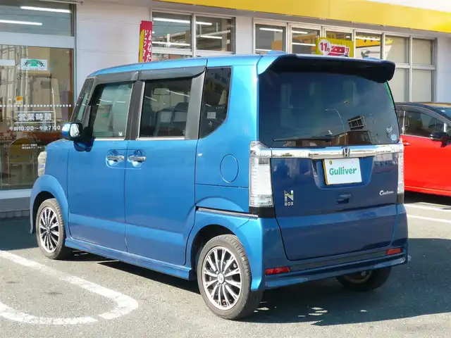 ホンダ Ｎ ＢＯＸ カスタム G ターボパッケージ 静岡県 2013(平25)年 8.8万km プレミアムダイナミックブルーパール ワンオーナー/禁煙車/両側パワースライドドア/社外ナビ/バックカメラ/クルーズコントロール/パドルシフト/ステアリングスイッチ/純正アルミホイール/オートライト/キセノンライト/フロアマット/ドアバイザー/スマートキー/新車保証書/取扱説明書