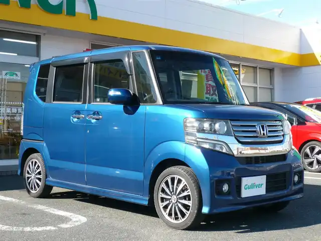 ホンダ Ｎ ＢＯＸ カスタム G ターボパッケージ 静岡県 2013(平25)年 8.8万km プレミアムダイナミックブルーパール ワンオーナー/禁煙車/両側パワースライドドア/社外ナビ/バックカメラ/クルーズコントロール/パドルシフト/ステアリングスイッチ/純正アルミホイール/オートライト/キセノンライト/フロアマット/ドアバイザー/スマートキー/新車保証書/取扱説明書