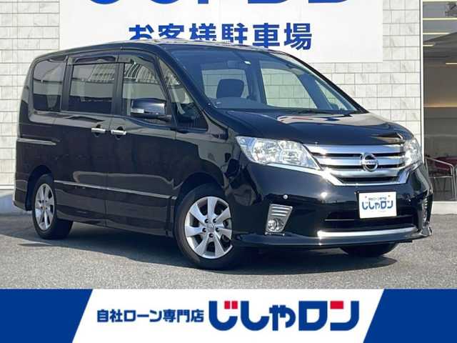 日産 セレナ ハイウェイスター Vセレクション 山口県 2012(平24)年 7.2万km スーパーブラック 株)IDOMが運営する【じしゃロン宇部店】の自社ローン専用車両になります。こちらは現金またはオートローンご利用時の価格です。自社ローンご希望の方は別途その旨お申付け下さい純正ナビ（MP311D-W）　/Ｂｌｕｅｔｏｏｔｈ接続　/フルセグＴＶ　/バックカメラ　/ＥＴＣ　/純正フロアマット　/両側パワースライドドア　/横滑り防止装置　/コーナーセンサー前後　/キセノンヘットライト　/クルーズコントロール
