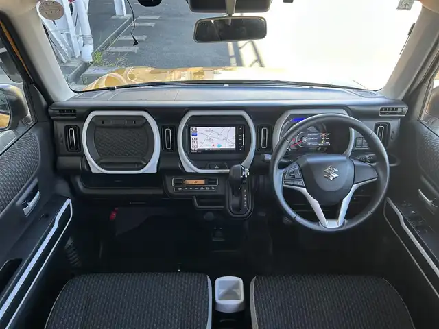 スズキ ハスラー HYBRID X 静岡県 2021(令3)年 7.2万km アクティブイエロー/ホワイト2トーンルーフ 社外7インチナビ/（FM/AM/SD/iPod/Bluetooth/CD/DVD）/フルセグTV/スズキセーフティー/前席シートヒーター/ETC/コーナーセンサー/オートライト/カーテンエアバッグ/純正フロアマット/レーンキープアシスト/横滑り防止システム/フォグランプ/純正15AW