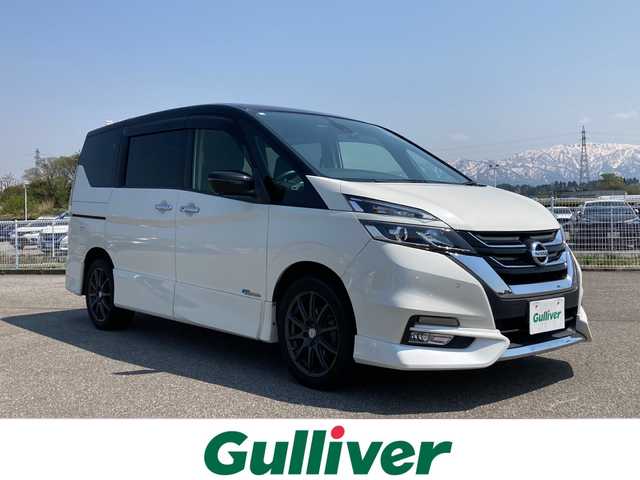 日産 セレナ ハイウェイスター 富山県 2016(平28)年 6.8万km ブリリアントホワイトパール 2トーン ４WD/セーフティパックB/ハンズフリーパワースライドドア/後席モニター/アラウンドビューモニター/プロパイロット/エマージェンシーブレーキ/デジタルルームミラー/パーキングアシスト/レーンアシスト/前後ソナー/シートヒーター/アイドリングストップ/リヤオートエアコン/純正ナビ/（CD/DVD/Blu-rayDisc/フルセグTV/SD/AUX/USB/Bluetooth）/ETC/ドライブレコーダー/リヤロールサンシェード/LEDヘッドライト/社外17インチアルミホイール