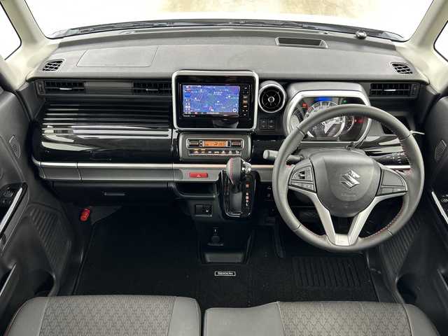 スズキ スペーシア カスタム HYBRID XS 愛知県 2019(令1)年 2.6万km ピュアホワイトパール/ブラック2トーン 禁煙車/2トーン/純正7インチナビ/（CD/DVD/Bluetooth/SD/USB/フルセグTV)/全方位カメラ/ヘッドアップディスプレイ/スズキセーフティサポート/・衝突軽減ブレーキ/・レーンキープアシスト/・オートマチックハイビーム/・クリアランスソナー/・誤発進抑制機能/ドライブレコーダー/シートヒーター/両側パワースライドドア/純正アルミホイール/スマートキー/スペアキー有/純正フロアマット/電動格納ミラー/プッシュスタート/LEDヘッドライト