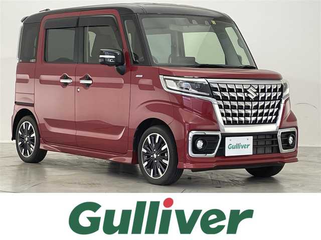 スズキ スペーシア カスタム HYBRID XS 滋賀県 2022(令4)年 2万km フェニックスレッドパール/ブルーイッシュブラックパール 純正9型ナビ/CD/DVD/Bluetooth/フルセグTV/全方位カメラ/両側パワースライドドア/ハーフレザーシート/シートヒーター/プッシュスタート/スマートキー/後方ソナー/LEDヘッドライト/純正アルミホイール