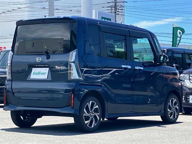 ダイハツ タント カスタム X 静岡県 2022(令4)年 2.9万km レーザーブルークリスタルシャイン エンジンスタートボタン/パワーステアリング/パワーウィンドウ/取扱説明書/アイドリングストップ/スマートキー/スペアキー１本/オートエアコン/USB入力端子/純正10インチメモリナビ（CD/DVD/BT/フルセグ）/フロアマット/ハーフレザー/D席N席シートヒーター/両側パワースライドドア/純正アルミホイール/ABS/横滑り防止装置/レーンキープアシスト/コーナーセンサー前後/盗難防止装置/オートライト/オートマチックハイビーム/LEDヘッドライト/W＋サイドエアバック/衝突軽減システム/カーテンエアバック
