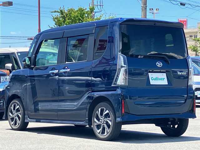 ダイハツ タント カスタム X 静岡県 2022(令4)年 2.9万km レーザーブルークリスタルシャイン エンジンスタートボタン/パワーステアリング/パワーウィンドウ/取扱説明書/アイドリングストップ/スマートキー/スペアキー１本/オートエアコン/USB入力端子/純正10インチメモリナビ（CD/DVD/BT/フルセグ）/フロアマット/ハーフレザー/D席N席シートヒーター/両側パワースライドドア/純正アルミホイール/ABS/横滑り防止装置/レーンキープアシスト/コーナーセンサー前後/盗難防止装置/オートライト/オートマチックハイビーム/LEDヘッドライト/W＋サイドエアバック/衝突軽減システム/カーテンエアバック