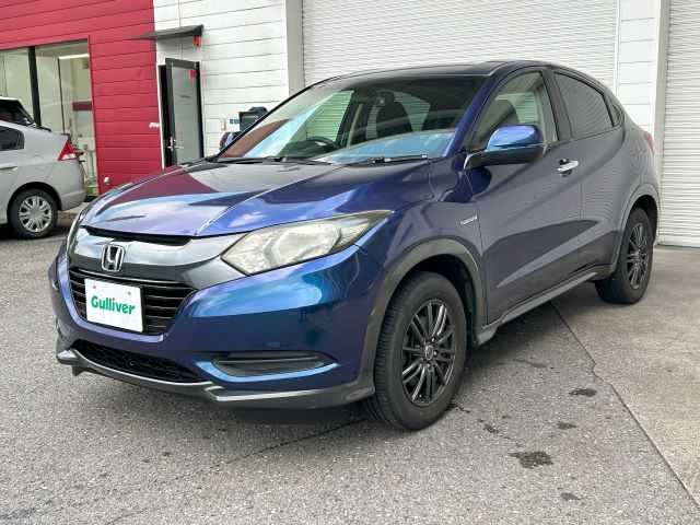ホンダ ヴェゼル ハイブリッド 高知県 2015(平27)年 5.7万km モルフォブルーP 純正ナビ/　Bluetooth/ワンセグ/　CD/USB/AM/FM/バックカメラ/ドライブレコーダー/ETC/純正フロアマット/社外16インチアルミホイール/クルーズコントロール/プッシュスタート/スマートキー/MTモード付AT/横滑り防止装置/アイドリングストップ/盗難防止装置
