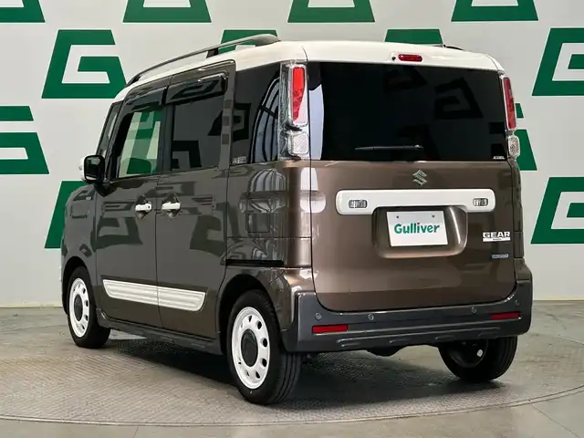 スズキ スペーシア ギア マイスタイル 鹿児島県 2023(令5)年 2.4万km ウッディブラウンメタリック/ホワイト 純正ナビ/フルセグＴＶ/全方位カメラ/衝突軽減ブレーキ/ＥＴＣ/クルーズコントロール/ドライブレコーダー/ベンチシート/シートヒーター/両側パワースライドドア/リアセンサー/オートマチックハイビーム