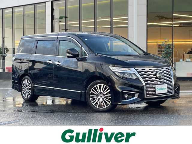 日産 エルグランド 250ハイウェイスター プレミアム 新潟県 2020(令2)年 5.5万km 黒 純正ナビ/(Bluetooth/AM/FM/CD/DVD)/フルセグTV/フリップダウンモニター/オットマン/黒革シート/両側パワースライドドア/レーダークルーズコントロール/アラウンドビューモニター/バックカメラ/フリップダウンモニター/純正18インチアルミホイール付サマータイヤ/シートヒーター(前席)/パワーシート(前席)/ETC/ステアリングスイッチ/プッシュスタート/カラーコード(GAT)