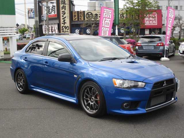 三菱 ランサー GSR エボリューションⅩ 岡山県 2011(平23)年 11.5万km 青Ⅱ ワンオーナー/純正HDDナビ/フルセグテレビ/DVD再生可能/Rockford/RECAROハーフレザーシート/RAYS18AW/社外サスローダウン/ターボ計/クルーズコントロール/オートライト/ETC/4WD/スマートキー2個