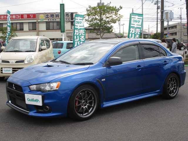 三菱 ランサー GSR エボリューションⅩ 岡山県 2011(平23)年 11.5万km 青Ⅱ ワンオーナー/純正HDDナビ/フルセグテレビ/DVD再生可能/Rockford/RECAROハーフレザーシート/RAYS18AW/社外サスローダウン/ターボ計/クルーズコントロール/オートライト/ETC/4WD/スマートキー2個