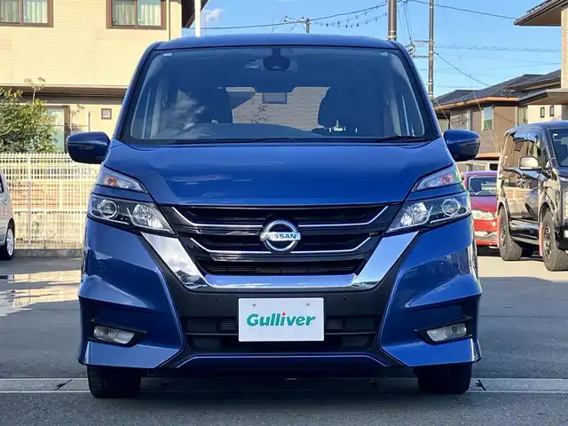 日産 セレナ ハイウェイスター プロパイロットED 静岡県 2017(平29)年 8.3万km シャイニングブルー 純正9インチナビ（CD/DVD/BT/フルセグ）/バックカメラ/プロパイロット/エンジンスタートボタン/パワーステアリング/パワーウィンドウ/スマートキー/スペアキー/Ｗオートエアコン/レーダークルーズコントロール/後席モニター/USB入力端子/ETC/ドライブレコーダー/純正フロアマット/布シート/両側パワースライドドア/純正アルミホイール/ABS/横滑り防止装置/コーナーセンサー前後/レーンキープアシスト/盗難防止装置/オートライト/W+サイドエアバッグ/衝突軽減システム