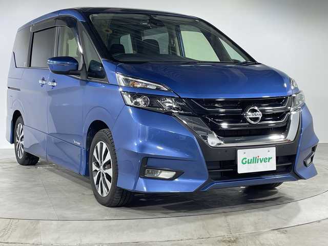 日産 セレナ ハイウェイスター プロパイロットED 福岡県 2017(平29)年 8.3万km シャイニングブルー 純正9インチナビ（CD/DVD/BT/フルセグ）/バックカメラ/プロパイロット/エンジンスタートボタン/パワーステアリング/パワーウィンドウ/スマートキー/スペアキー/Ｗオートエアコン/レーダークルーズコントロール/後席モニター/USB入力端子/ETC/ドライブレコーダー/純正フロアマット/布シート/両側パワースライドドア/純正アルミホイール/ABS/横滑り防止装置/コーナーセンサー前後/レーンキープアシスト/盗難防止装置/オートライト/W+サイドエアバッグ/衝突軽減システム