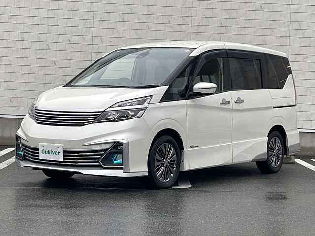 日産 セレナ ライダー プロパイロット E 山形県 2016(平28)年 8.9万km ブリリアントホワイトパール 純正9インチメモリナビ【MM516D-L】/（フルセグ/BT/BD/SD/USB）/純正フリップダウンモニター/プロパイロット/エマージェンシーブレーキ/バックカメラ/両側パワースライドドア/革調シートカバー/電動パーキングブレーキ/ブレーキホールド/革巻きステアリング/ステアリングスイッチ/ウィンカーミラー/後席サンシェード/ビルトインETC/アイドリングストップ/LEDヘッドライト/フォグランプ/フロアマット/ドアバイザー/スマートキー/プッシュスタート