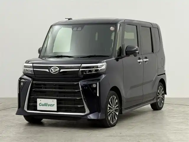 ダイハツ タント カスタム RS 群馬県 2023(令5)年 1.4万km クールバイオレットクリスタルシャイン 純正７インチナビ　パノラマモニター　両側パワースライドドア　ＬＥＤライト　ハーフレザーシート　シートヒーター　純正１５インチＡＷ　コーナーセンサー　スペアキー　スマートキー　横滑り防止装置　禁煙車