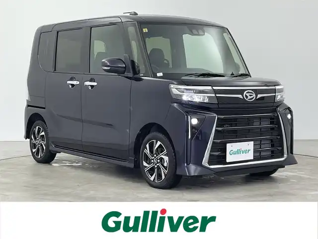 ダイハツ タント カスタム X 大分県 2023(令5)年 0.1千km クールバイオレットクリスタルシャイン スマートアシスト/・衝突回避支援ブレーキ機能/・衝突警報機能/・ブレーキ制御付誤発進抑制機能/・車線逸脱抑制制御機能/・車線逸脱警報機能/・路側逸脱警報機能/・ふらつき警報/・先行車発進お知らせ機能/・標識認識機能/・ADB（アダプティブドライビングビーム）/・サイドビューランプ/純正ナビ　型式：NMZK-W68D/【フルセグTV、DVD再生可、BT対応】/ステアリングスイッチ/バックカメラ/ハーフレザーシート/・前席シートヒーター/アイドリングストップ/横滑り防止装置/電動格納ミラー/オートライト/LEDヘッドライト/LEDフォグ/純正14インチアルミホイール