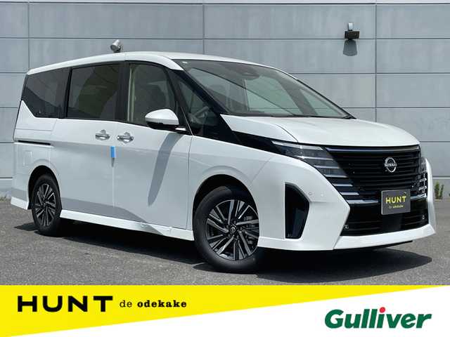 日産 セレナ e－パワー ハイウェイスター V 千葉県 2025(令7)年 0.1千km プリズムホワイト 登録済未使用車/　登録時走行距離6km/プロパイロット/　衝突軽減ブレーキ/レーンキープアシスト/　レーダークルーズコントロール/アダプティブハイビーム/　クリアランスソナー/ブラインドスポットモニター/純正フリップダウンモニター/純正12.3インチコネクトナビ/　フルセグ/BT/USB/カープレイ/HDMI/アラウンドビューモニター/ステアリングスイッチ/ETC2.0/ナビ連動ドライブレコーダー(前後)/ハンズフリースライドドア/ワイヤレス充電/電動パーキングブレーキ/オートブレーキホールド/LEDヘッドライト/オートライト/フォグライト/電動格納ミラー