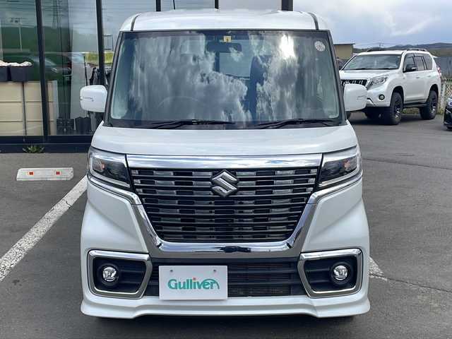 スズキ スペーシア カスタム HYBRID GS 道東・釧路十勝 2018(平30)年 6.9万km ピュアホワイトP ・4WD/・社外メモリナビ/（CD・DVD・BT・SD・フルセグ）/・片側パワースライドドア/・スマートキー/・プッシュスタート/・LEDオートライト/・フォグランプ/・シートヒーター/・ステアリングスイッチ/・ETC/・純正14インチアルミホイール