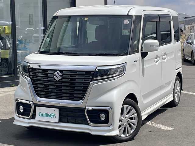 スズキ スペーシア カスタム HYBRID GS 道東・釧路十勝 2018(平30)年 6.9万km ピュアホワイトP ・4WD/・社外メモリナビ/（CD・DVD・BT・SD・フルセグ）/・片側パワースライドドア/・スマートキー/・プッシュスタート/・LEDオートライト/・フォグランプ/・シートヒーター/・ステアリングスイッチ/・ETC/・純正14インチアルミホイール