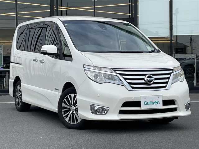 日産 セレナ HWS S HV Vセレ +SeftyⅡ 茨城県 2015(平27)年 6.1万km ブリリアントホワイトパール 純正ナビ/MC315D-W/クルコン/ETC/両側パワスラ/前後ドラレコ/前後コーナーセンサー/アイドリングストップ/オートライト/Fフォグ/LEDライト/純正フロアマット/純正アルミホイール/横滑り防止装置/レーンキープアシスト/衝突被害軽減システム/シートバックテーブル/ロールサンシェード