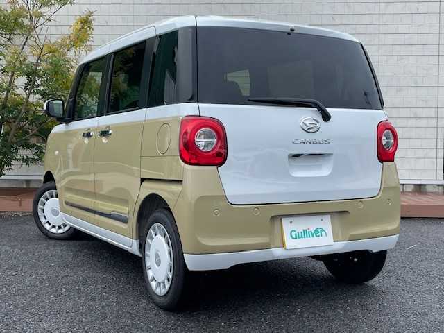 ダイハツ ムーヴ キャンバス ストライプス G 茨城県 2025(令7)年 0.1万km シャイニングホワイトパール/サンドベージュメタリック 衝突軽減ブレーキ　/両側スライドドア　/シートヒーター　/ＥＴＣ　/コーナーセンサー前後　/ＬＥＤライト　/オートライト　/電動格納ミラー　/アイドリングストップ　/プッシュスタート　/ホットカップホルダー　/盗難防止装置