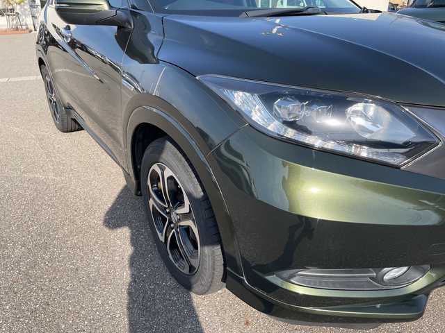 ホンダ ヴェゼル ハイブリッド Z 石川県 2014(平26)年 8万km ミスティックグリーンパール 社外メモリーナビ　フルセグＴＶ　バックカメラ　ＬＥＤヘッドライト　ハーフレザーシート　シートヒーター　スマートキー　ルーフレール　クルコン　レーダーブレーキ　純正アルミホイール