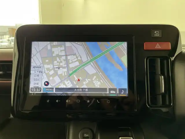 スズキ スペーシア カスタム HYBRID XS 大分県 2024(令6)年 0.7万km ブルーイッシュブラックパール3 純正メモリナビ/スズキセーフティーサポート/ヘッドアップディスプレイ/ステアリングヒーター/両側パワースライドドア/シートヒーター（前席）/USB入力端子/コーナーセンサー/純正アルミホイル15インチ/革巻ステアリング/革巻シフトノブ/プッシュスタート/スマートキー