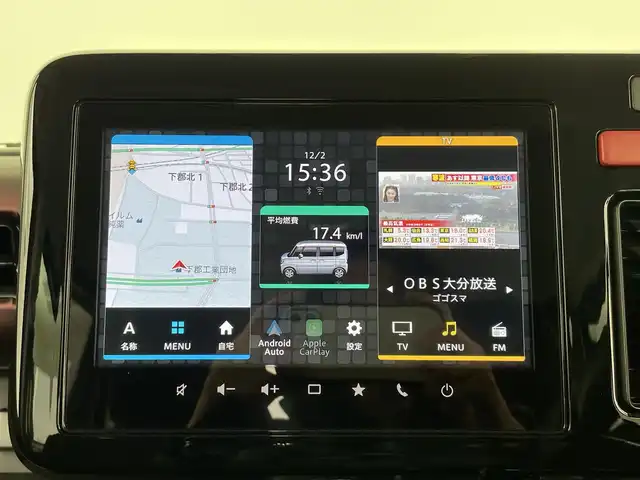 スズキ スペーシア カスタム HYBRID XS 大分県 2024(令6)年 0.7万km ブルーイッシュブラックパール3 純正メモリナビ/スズキセーフティーサポート/ヘッドアップディスプレイ/ステアリングヒーター/両側パワースライドドア/シートヒーター（前席）/USB入力端子/コーナーセンサー/純正アルミホイル15インチ/革巻ステアリング/革巻シフトノブ/プッシュスタート/スマートキー