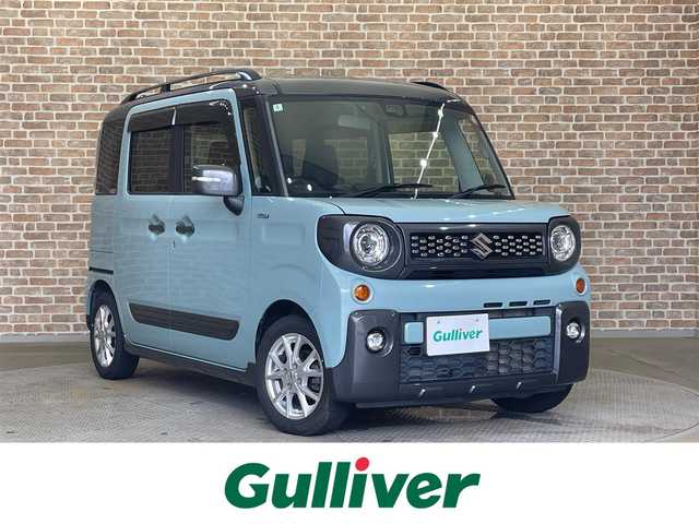 スズキ スペーシア ギア HYBRID XZターボ 岩手県 2020(令2)年 5.9万km オフブルーメタリック/ガンメタリック2トーンルーフ ワンオーナー/４WD/ターボ/ルーフレール/両側パワースライドドア/スズキセーフティサポート/デュアルセンサーブレーキサポート/リヤパーキングセンサー/誤発進抑制制御/車線逸脱警報/ハイビームアシスト/クルーズコントロール/横滑り防止装置/アイドリングストップ/サーキュレーター/ロールサンシェード/シートヒーター/パドルシフト/社外ナビ/ETC/LEDヘッドライト/社外14インチアルミホイール