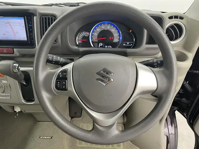 スズキ エブリィ ワゴン PZターボ 富山県 2019(令1)年 5.7万km ムーンライトバイオレットPM フルタイム4WD/1オーナー/衝突軽減ブレーキ/レーンキープ/社外ナビ（CD DVD bluetooth MSV）/フルセグTV/リアコーナーセンサー/左パワースライドドア/運転席シートヒーター /スマートキー＋プッシュスタート/HIDヘッドライト/フォグ/オートライト/純正マット/保証書、取説/スペアキー